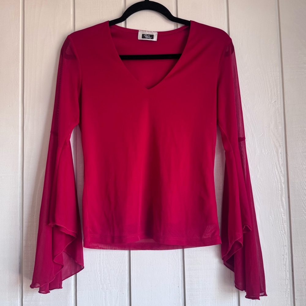 Vintage Girls Only Y2K Red Flare Sleeve Blouse